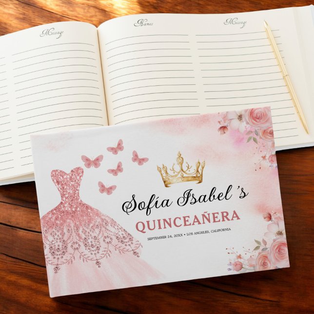 Quinceañera Blush Bloral Prinzessin Butterfells Go Gästebuch (Von Creator hochgeladen)