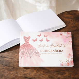 Quinceañera Blush Bloral Prinzessin Butterfells Go Gästebuch
