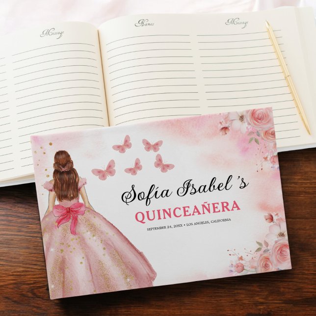 Quinceañera Blush Bloral Prinzessin Butterfells Go Gästebuch (Von Creator hochgeladen)