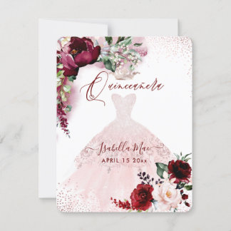Quinceanera Blush Burgund Wasserfarben Blume Invi Einladung