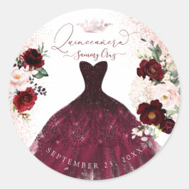Quinceanera Blush Burgund Wasserfarben Blume Runder Aufkleber