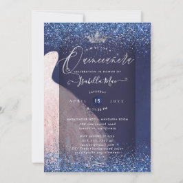 Quinceanera Blush Glitzer Going + Navy Blue Einladung