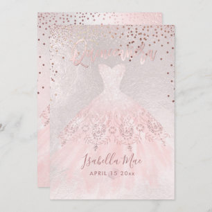 Quinceanera Blush Gown+Confetti Iridescent Bckgran Einladung