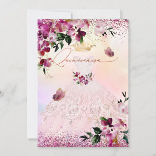 Quinceanera Blush Kleid Burgunder Blumen Einladung