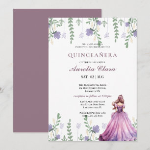 Quinceañera Blush lila Bloral Butterfly Einladung
