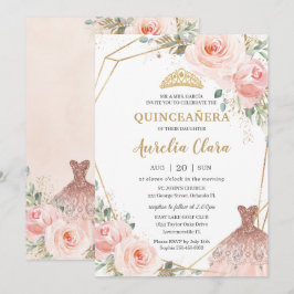 Quinceañera Blush Pink Blumenkleid Birthday Invi Einladung