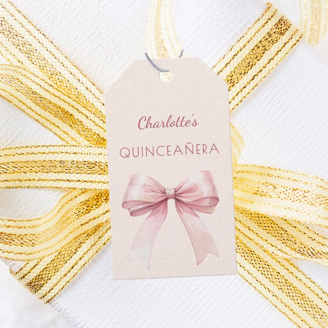 Quinceanera blush pink bow ivory DIY Geschenkanhänger (Von Creator hochgeladen)