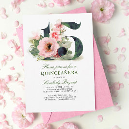 Quinceanera Blush Pink Floral 15. Geburtstag Einladung
