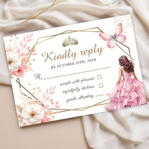 Quinceañera Blush Pink Floral Butterfly Rsvp Card