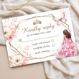Quinceañera Blush Pink Floral Butterfly Rsvp Card Karte