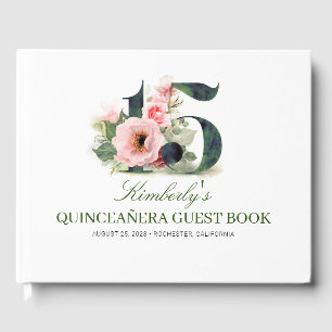Quinceanera Blush Pink Floral Gästebuch