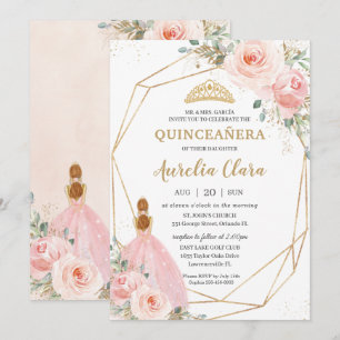 Quinceañera Blush Pink Floral Geometrie Geburtstag Einladung