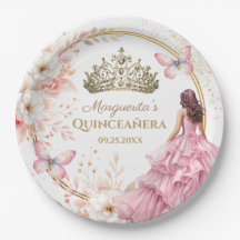 Quinceañera Blush Pink Floral Gold Tiara Butterfly