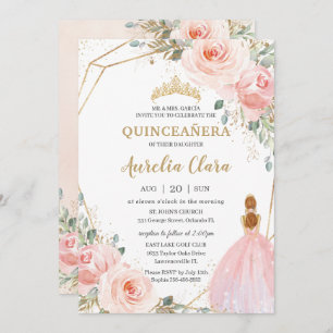 Quinceañera Blush Pink Floral Mis Quince Anos Einladung