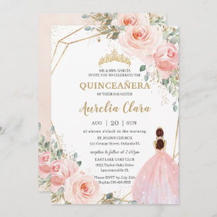 Quinceañera Blush Pink Floral Mis Quince Anos Inv Einladung