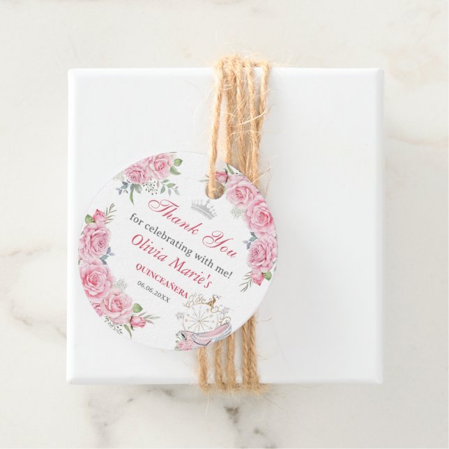 Quinceanera Blush Pink Floral Silver Crown Geschenkanhänger (Beispiel)