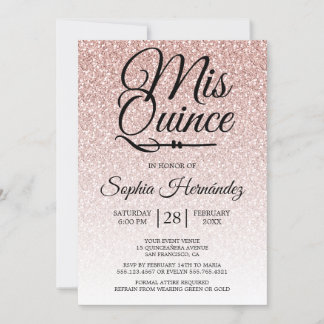 Quinceañera Blush Pink Glitzer 15. Geburtstag Einladung