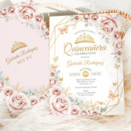 Quinceanera Blush Pink Gold Floral Einladung