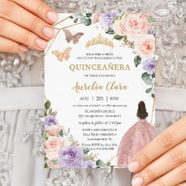 Quinceañera Blush Pink Lilac Lila Flora 16. Einladung