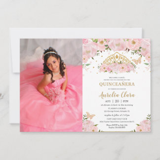 Quinceañera Blush Pink Princess Crown Foto Einladung