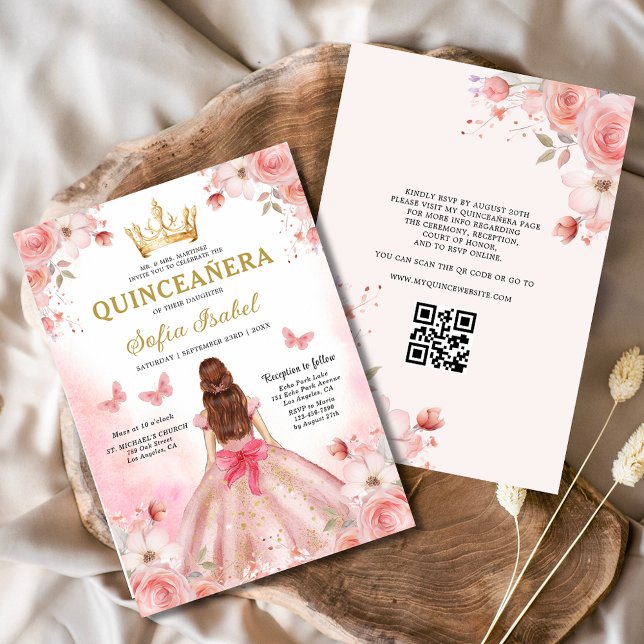 Quinceañera Blush Pink QR-Code Einladung (Von Creator hochgeladen)