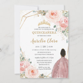 Quinceañera Blush Pink Rose Floral Brown Princess Einladung