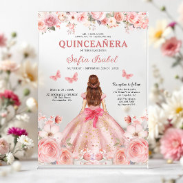 Quinceañera Blush Pink Rose Floral Butterfly Acryleinladungen