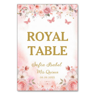 Quinceañera Blush Pink Rose Floral Butterfly Tischnummer
