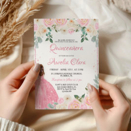 Quinceañera Blush Pink Rose Floral Tiara Einladung