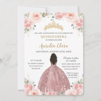 Quinceañera Blush Pink Rose Gold Brown Girl Einladung
