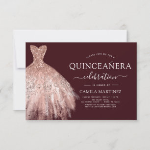 Quinceanera Blush Pink - Rose Gold Burgund Einladung