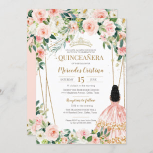 Quinceanera Blush Pink Rose Gold, Girl in Gown Einladung