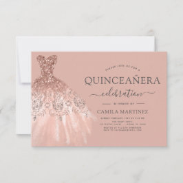 Quinceanera Blush Pink - Rose Gold Glitzer Sparkon Einladung