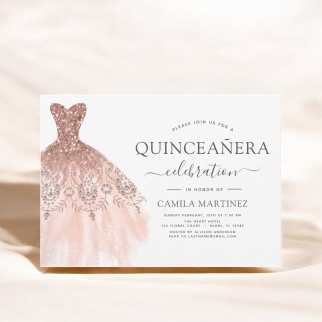 Quinceanera Blush Pink - Rose Gold Glitzer Sparkon Einladung (Von Creator hochgeladen)