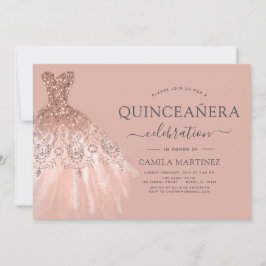 Quinceanera Blush Pink - Rose Gold Glitzer Sparkon Einladung
