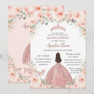 Quinceañera Blush Pink Rose Gold Prinzessin Einladung