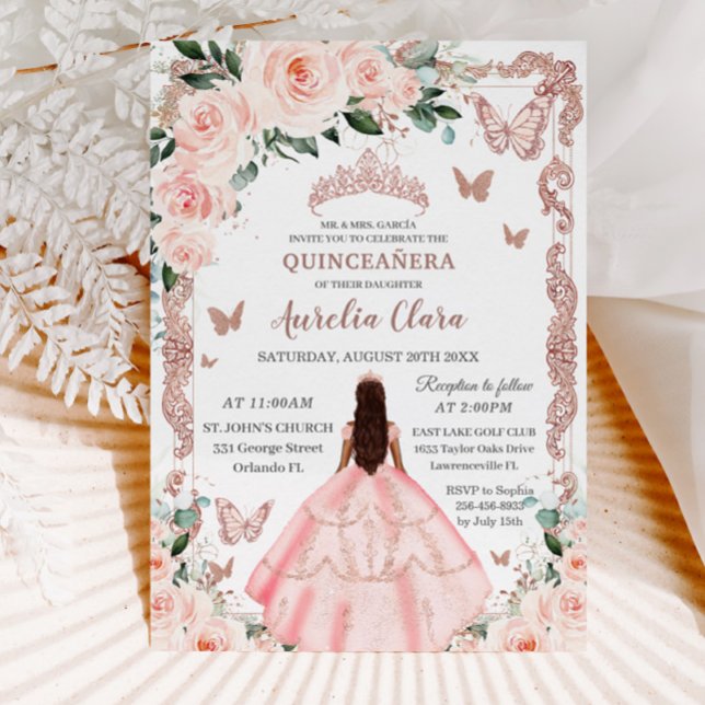 Quinceañera Blush Pink Rose Gold Prinzessin Einladung (Von Creator hochgeladen)