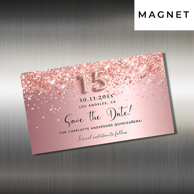 Quinceanera Blush Pink speichern Sie den Datums-Ma Magnetkarte (Von Creator hochgeladen)