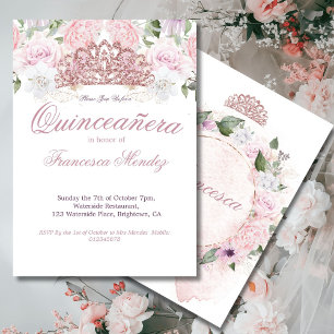 Quinceanera Blush Pink Tiara Floral Einladung