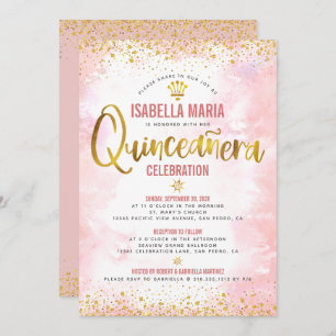 Quinceañera Blush Pink Wasserfarben Giro del Malca Einladung
