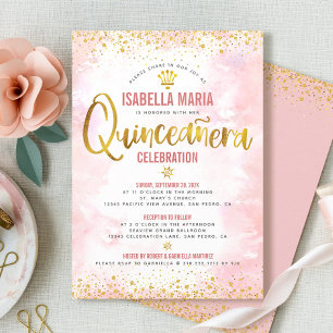 Quinceañera Blush Pink Wasserfarben Giro del Malca Einladung
