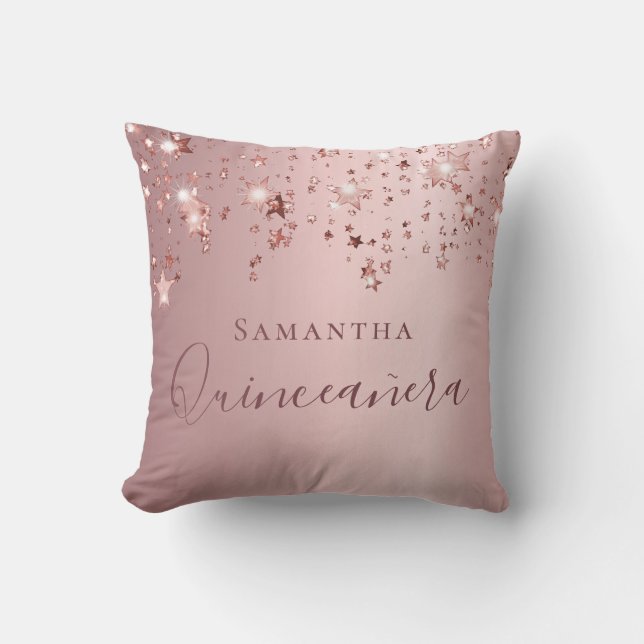 Quinceanera Blush Rosa Monogramm Name Funkeln Kissen (Vorderseite)