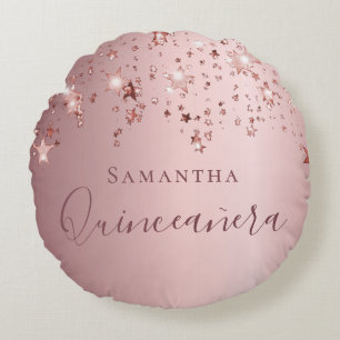 Quinceanera Blush Rosa Monogramm Name Funkeln Rundes Kissen