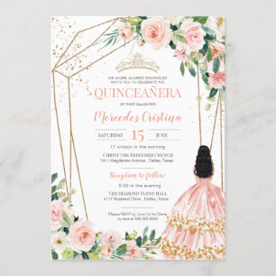 Quinceanera Blush Rosa Rosen und Gold, Girl Gown Einladung