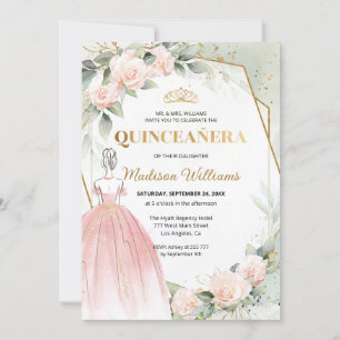 Quinceañera Blush Rose Geburtstag Einladung