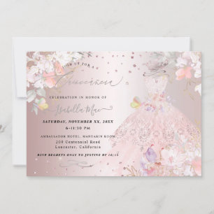 Quinceanera Blush Rose Glitzer Platterbsen Einladung