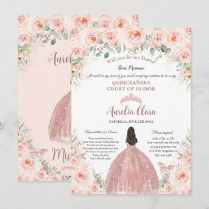 Quinceañera Blush Rose Gold Dama Vorschlag Einladung