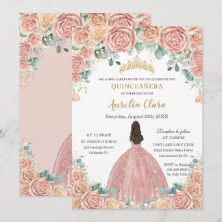 Quinceañera Blush Rose Gold Dress Princess Einladung