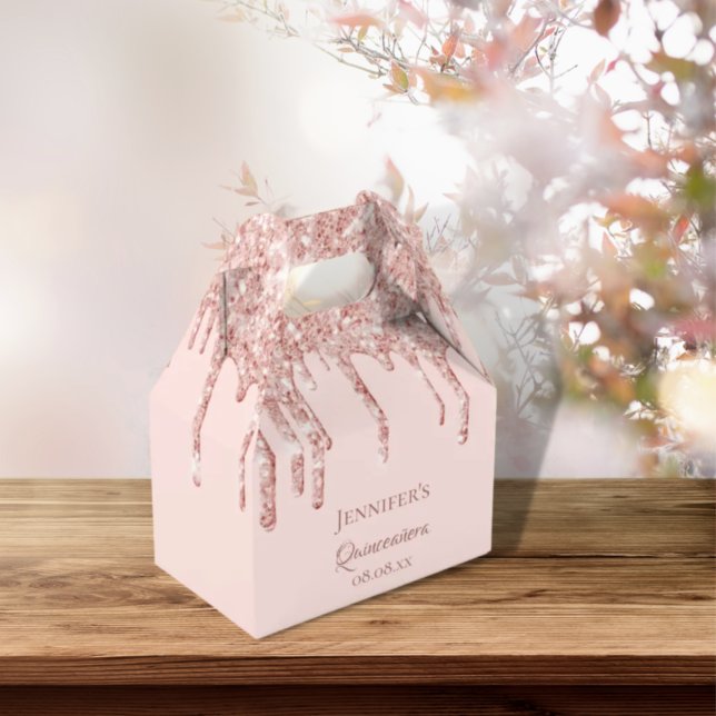 Quinceanera Blush Rose Gold Glitzer Tropfen Name Geschenkschachtel (Von Creator hochgeladen)