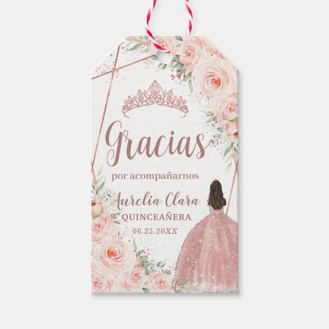 Quinceañera Blush Rose Gold Princess Dress Geschenkanhänger (Vorderseite)